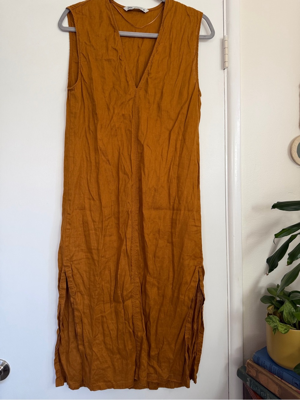ZARA Linen Dress in Mustard Yellow
